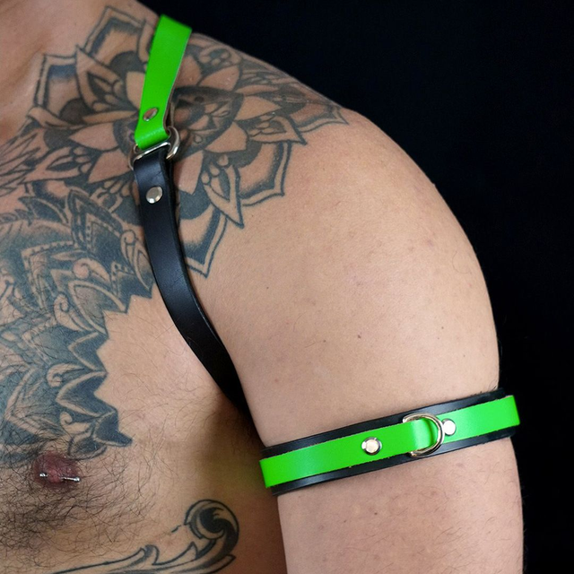 Neon Green &amp; Black Leather Bicep Armband