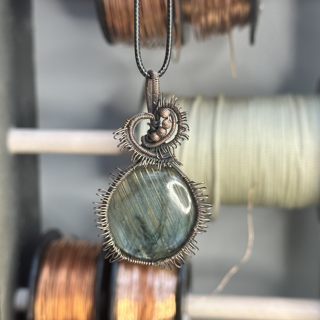 Labradorite pure copper wrapped pendant 