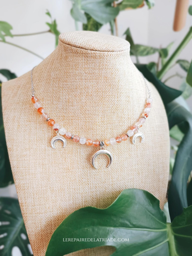 COLLIER - TRIPLE MOON (fire quartz)