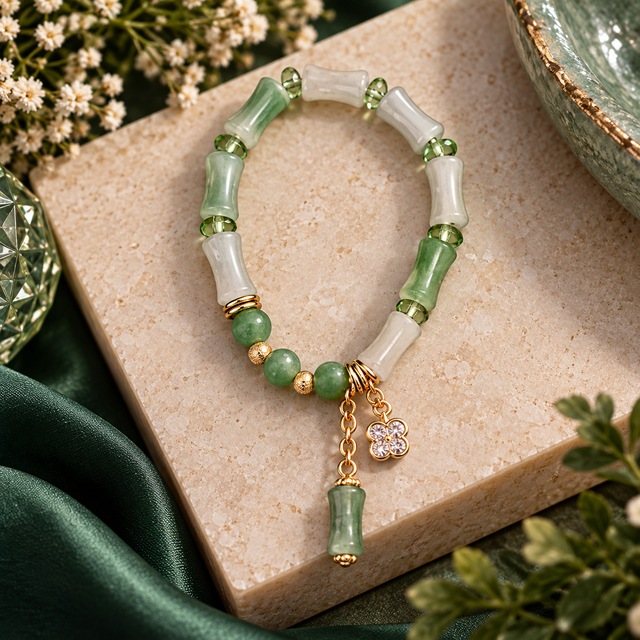Bracelet élastique femme (perles de verre bambou)
