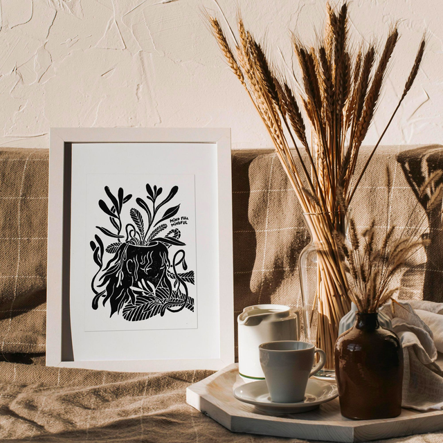 Linogravure "Mind Full, Mindful"