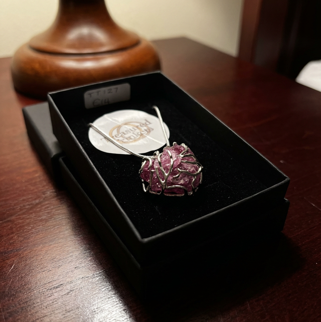 Silver plated branch necklace encasing a pink resin heart. A nature-inspired, romantic design perfect for everyday wear or gifting - TT127