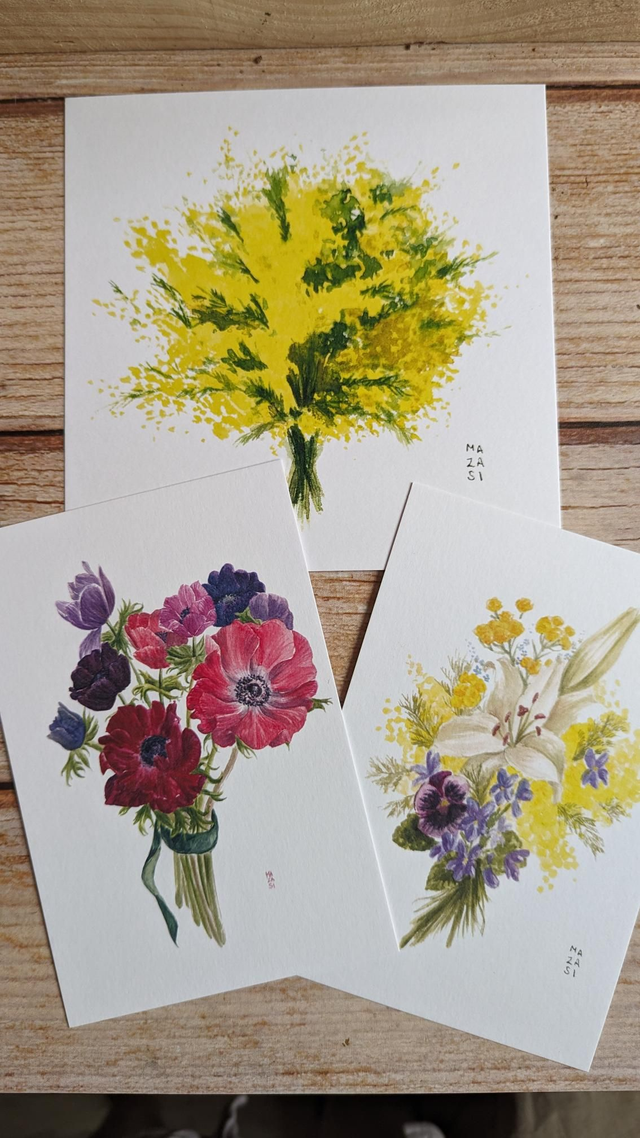 Lot 3 cartes bouquets