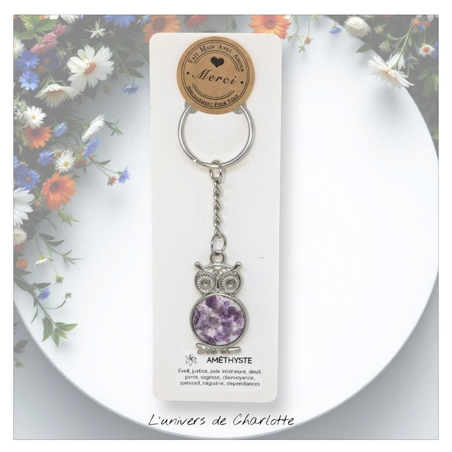 Porte-clés &quot;Améthyste&quot; hibou PC-004