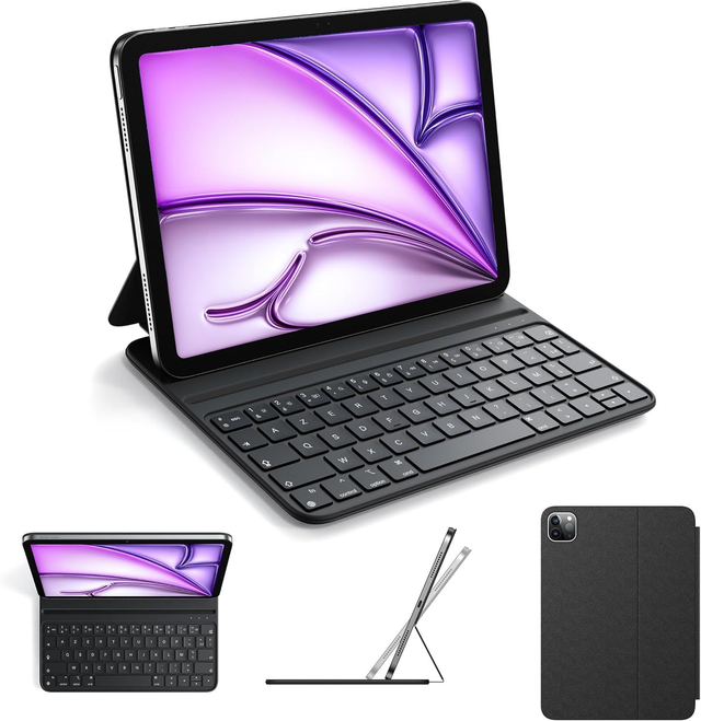Étui Clavier iPad 11'' (Air M2/M3 & Pro 2018–2022) – Ultra-Mince, Magnétique, AZERTY – Noir