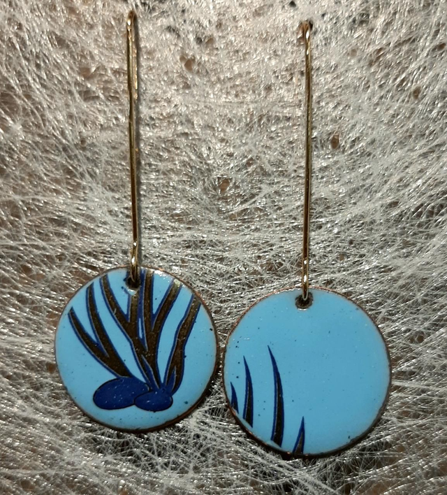 Boucles d'oreilles Petites Rondes Bleues Ciel "Algues"