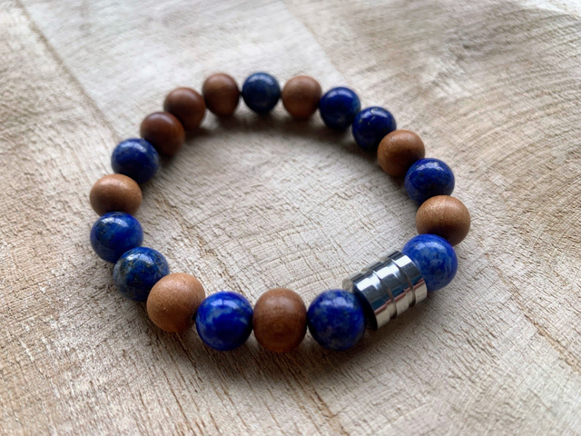 Bracelet Lapis-Lazuli et Bois de Santal - Perles de 10mm