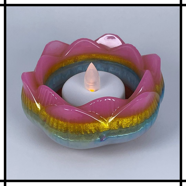 Handmade Resin Small Flower Tealight Holder – Hodge Podge Pink, Gold &amp; Blue | Decorative Mindfulness Home Décor - SFT-010