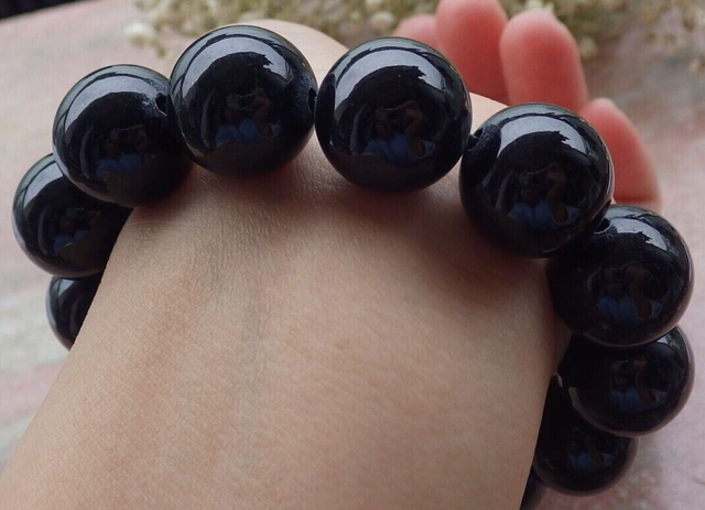 Bracelet bracelet perles de jadéite noir naturel certifié A JADE 15 mm 