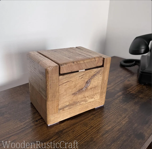 Handcrafted Rustic Oak Box - Unique Texture