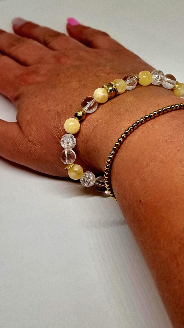 Bracelet Calcite jaune et Cristal de roche en 0,8 cm