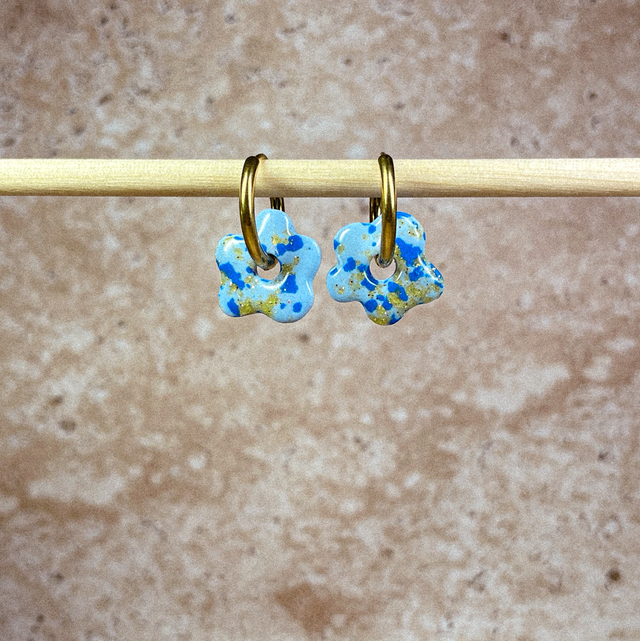 P'tites fleurs - tâchetés bleu et doré (sans créoles)