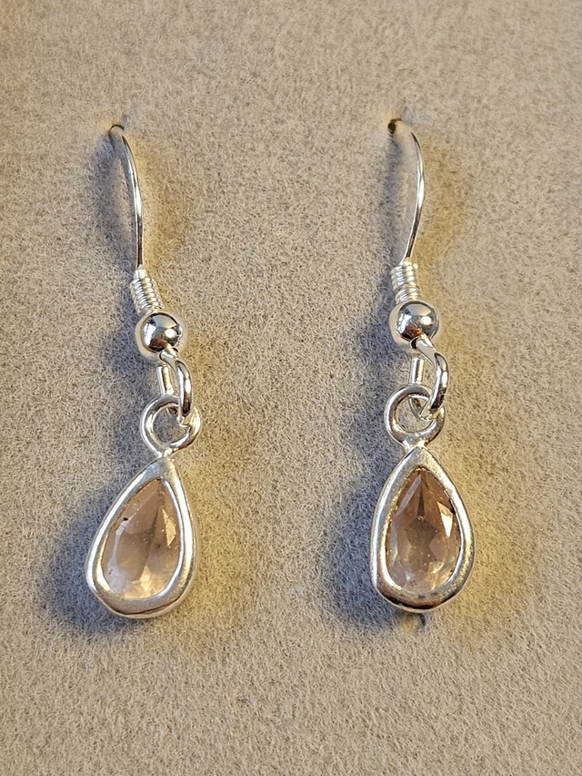 Pale pink faceted glass sterling silver hooks 