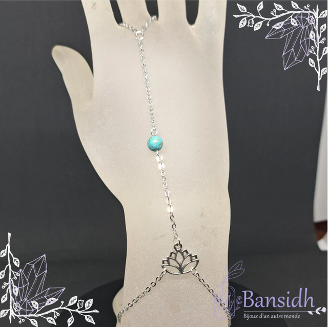 Bracelet de sorcière perle turquoise et motif lotus