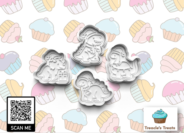 Christmas Dinosaurs Fondant/cookie stamps with cutters