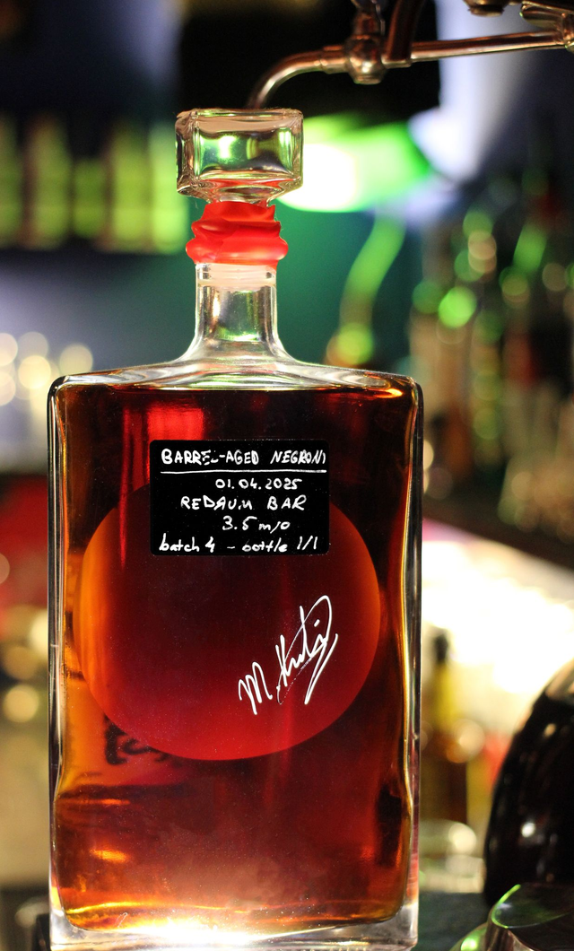 Redrum's 3.5 months Barrel-Aged "Negroni" Bottle