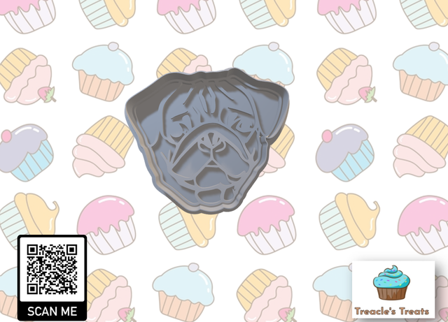 Pug Head Fondant/cookie stamp with cutter 