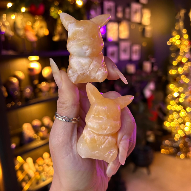 Yellow Calcite Pikachu Carving