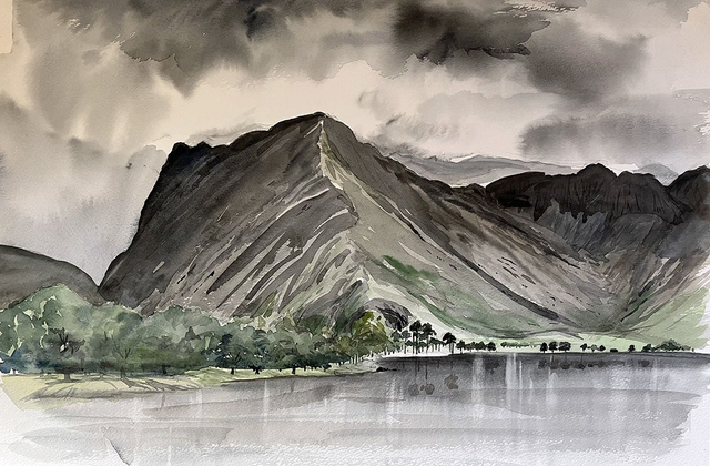 Fleetwith Pike, from Buttermere, approx 22 x 15 inch watercolour.