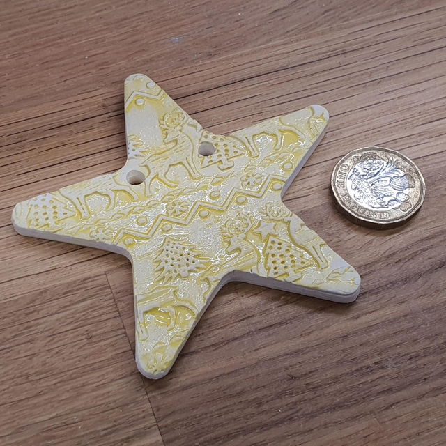 Star Xmas textured decoration glossy yellow