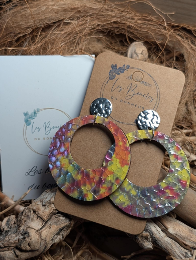 Boucles d'oreilles Années 80/90 Moon jaune rose x037