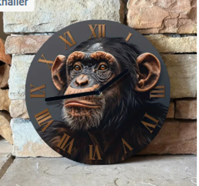 Vintage metalen klok Aap (20cm diameter) Nieuw.