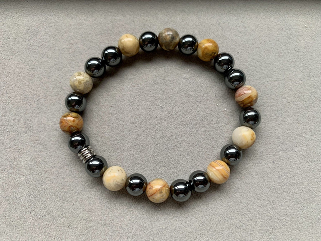 Bracelet Agate Crazy Lace et Hématite - Perles de 8mm