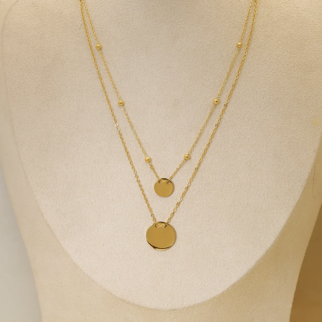 Collier double chaîne pendentif rond 