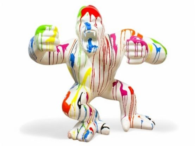 STATUE GORILLE EN RESINE 110 CM - BLANC MULTICOLORE