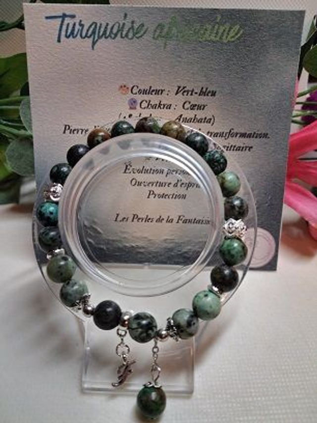 Bracelet en Turquoise Africaine + carte chakra incluse