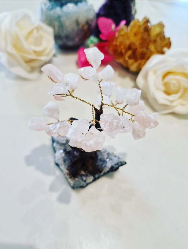 Rose Quartz Crystal Tree on Amethyst Cluster Base