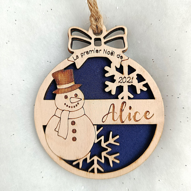 Boule de Noël personnalisée "Premier Noël" - Bonhomme de neige