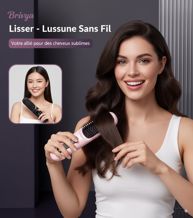 ✨Brivya GoBrush PRO™  Peigne Lisseur Électrique Portable – Coiffage Rapide, Sans Fil, Soin Ionique 💖