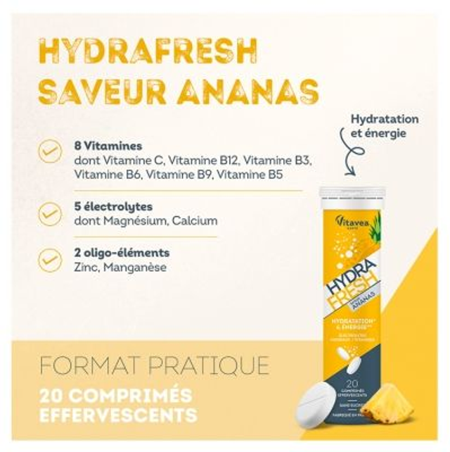 Vitavea Hydrafresh Hydratation et Énergie Ananas – Solution isotonique