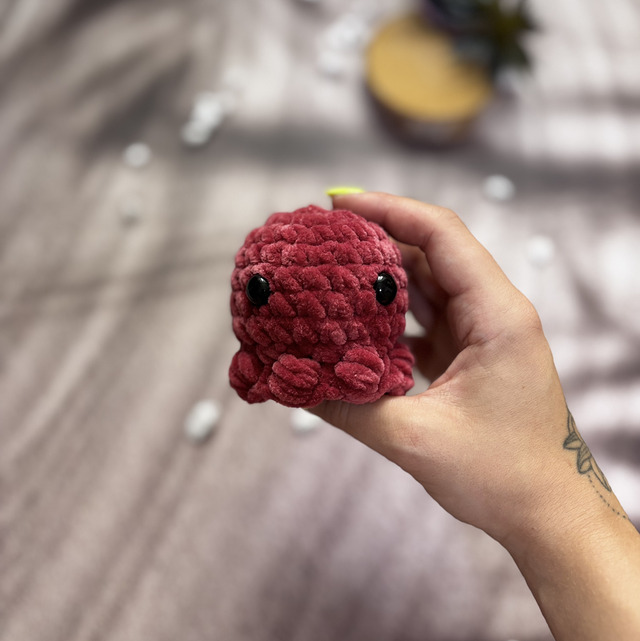Porte-clés poulpe tout doux rouge bordeaux clair