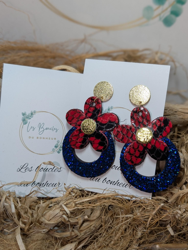 Boucles d&#039;oreilles Baby Marguerite rouge et bleu bm1050