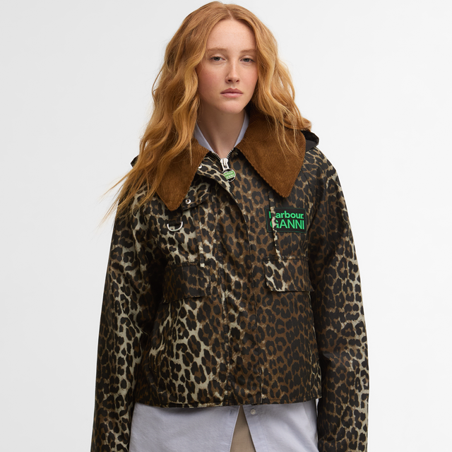 Barbour X Ganni Printed Hooded Wax Anorak Leopard Print Classic