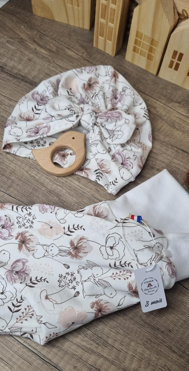 Ensemble sarouel évolutif et bonnet turban 3mois