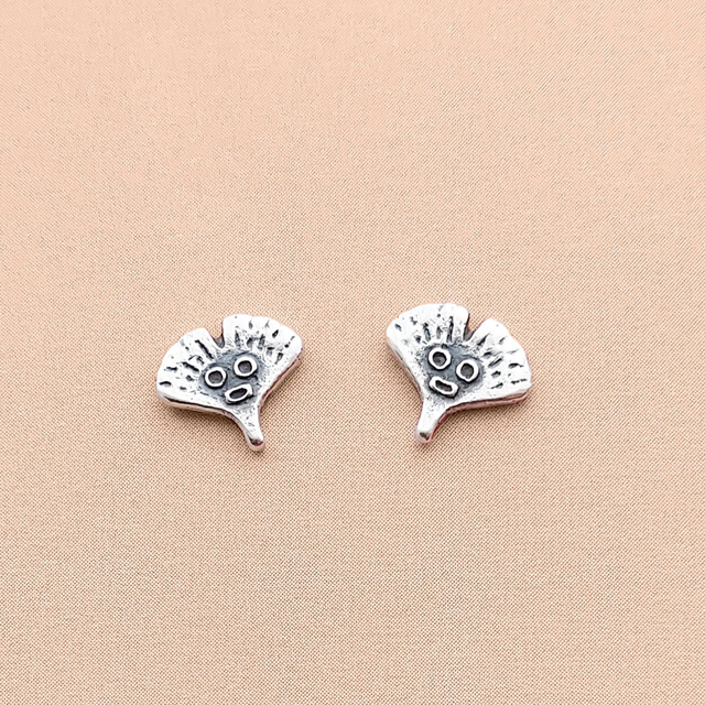 Derpy Ginkgo Leaf Studs - Sterling Silver Ginkgo Earrings - 925 Silver Ginkgo Jewelry