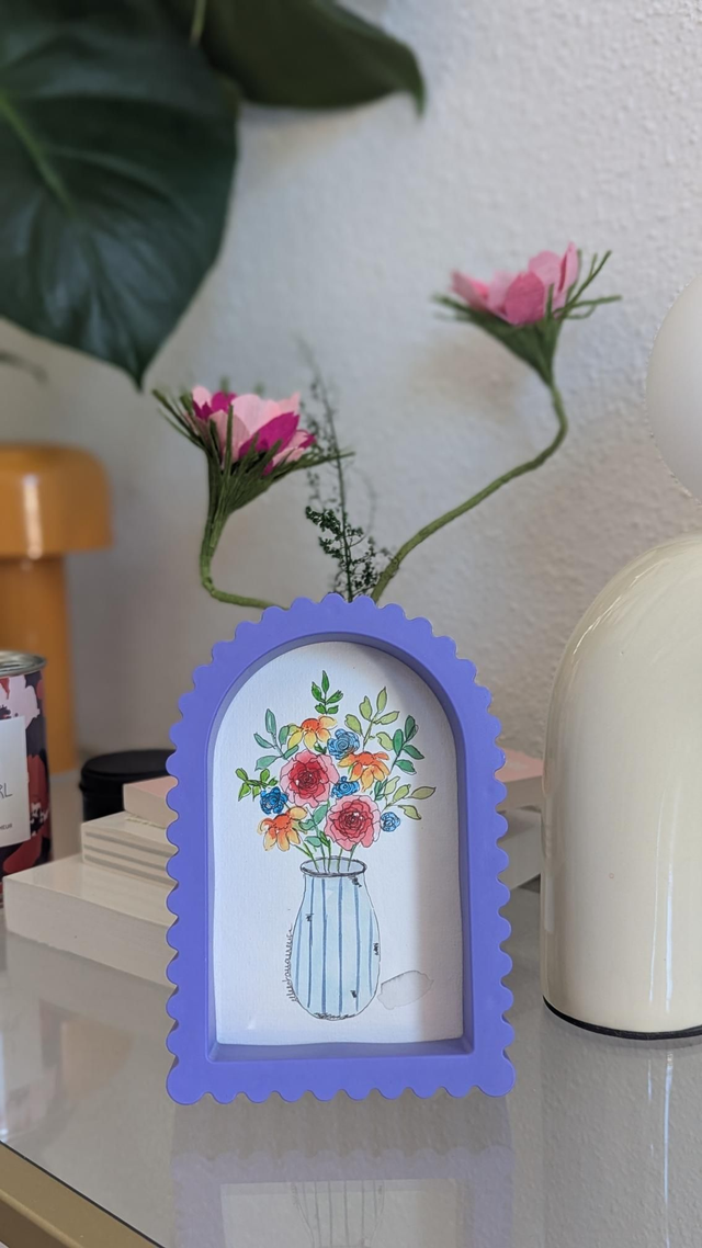 Aquarelle originale - vase - cadre violet 