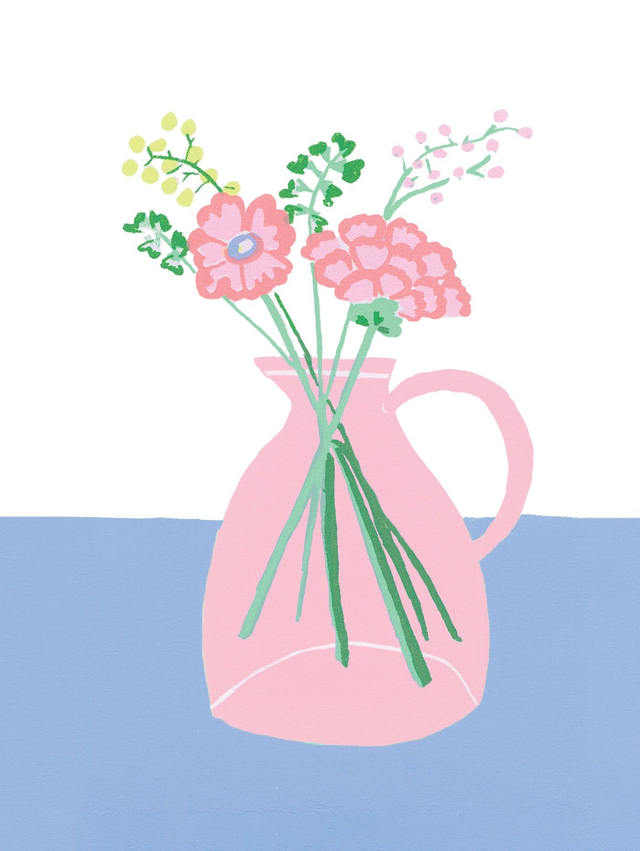 Greetings Card - pink and blue flowers vase 