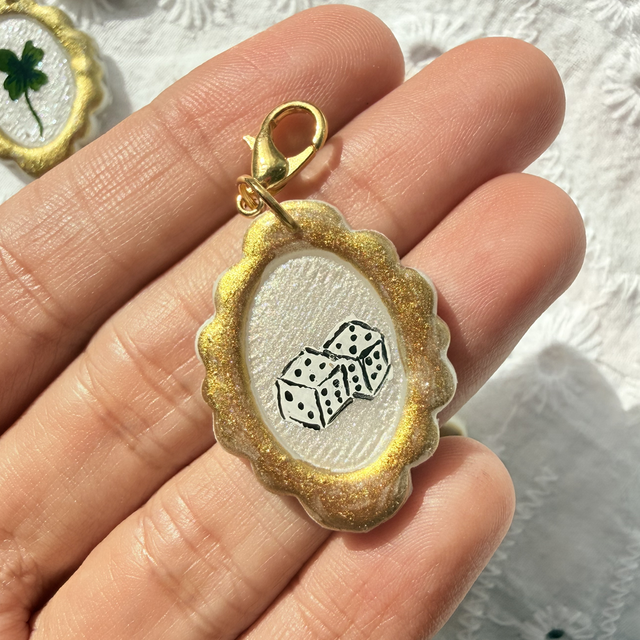 Lucky Dice Charm – Hand Painted Gold Frame Good Luck Trinket