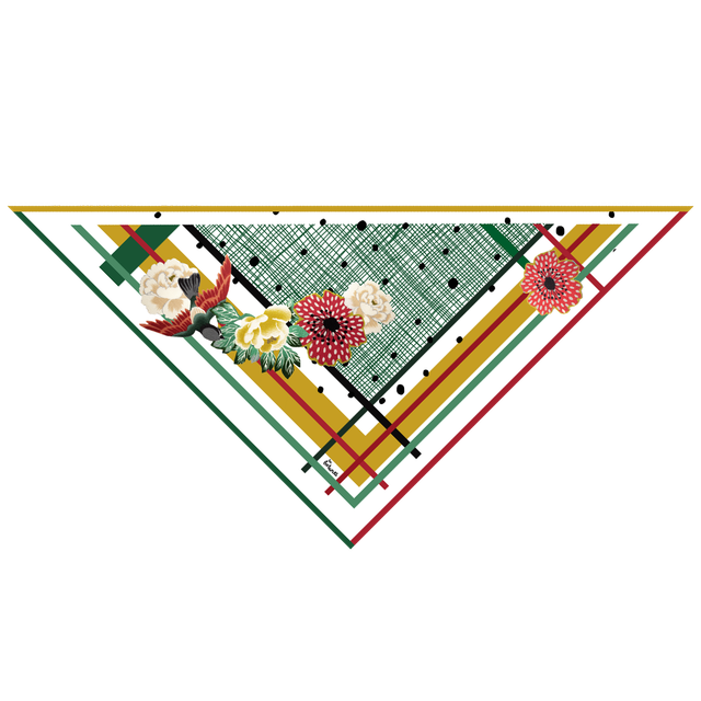 Foulard Châle Mésange et Rayures - Laine, Soie et Cachemire - Rouge Vert