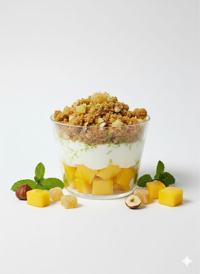 Dés de mangue, Yaourt Grec & Crumble