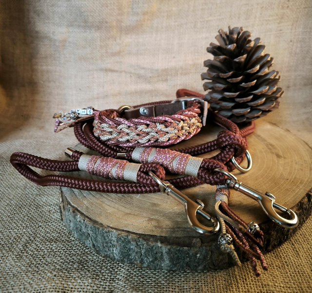 ♥️ Collier &amp; Laisse "Douceur Bordeaux"