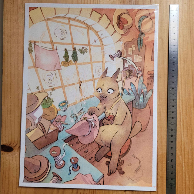 Aquarelle Originale - Bunny dans son atelier