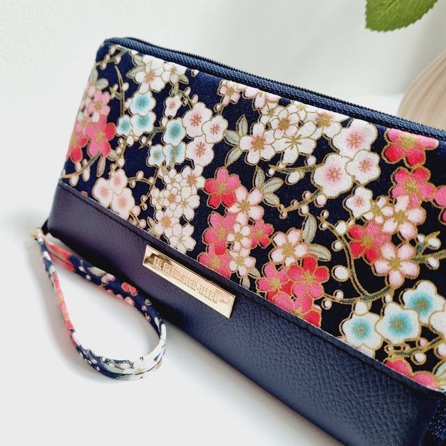 Portefeuille long zippé &quot;Nina&quot; bleu &amp; simili cuir bleu marine