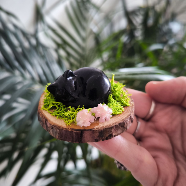 Chat en pierre naturelle - Obsidienne 