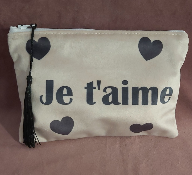 Pochette beige je t aime noir 