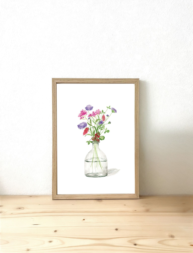 Affiche aquarelle A4 - Bouquet FLEURS DES CHAMPS